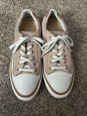 Clarks Blush Pink and White Suede Lace-Up Sneakers, Size 9
